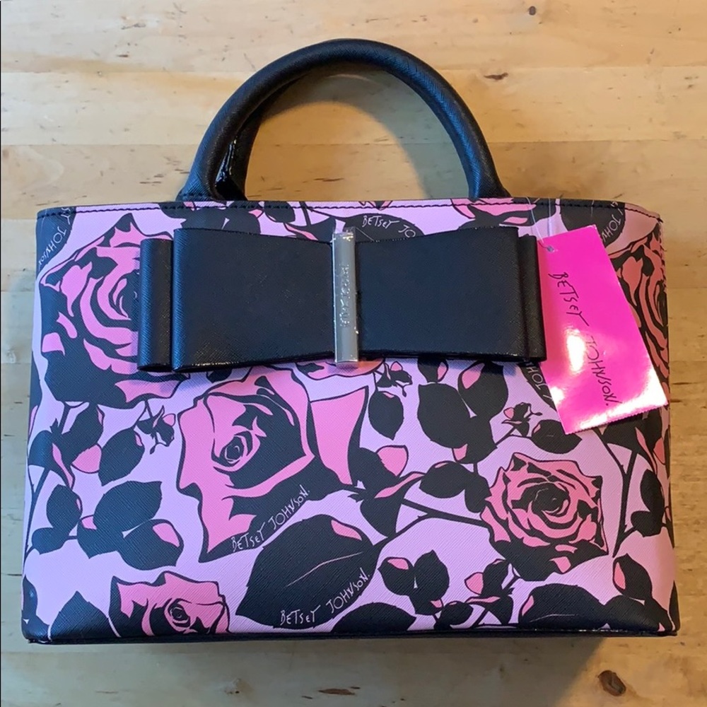 Betsey Johnson purse Pink Roses & Black Bow